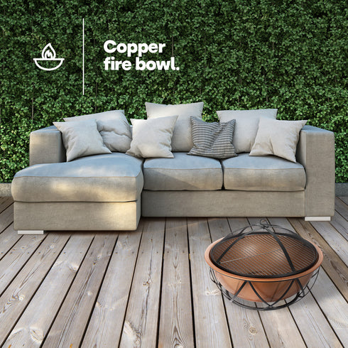 Volida Bowl Fire Pit with BBQ Grill - Copper
